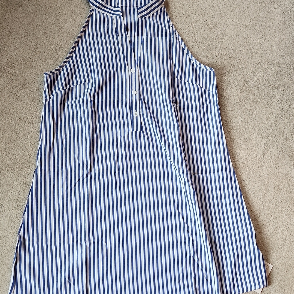 Seaside Elegance Royal Striped Mini Dress - large - Picture 2 of 10